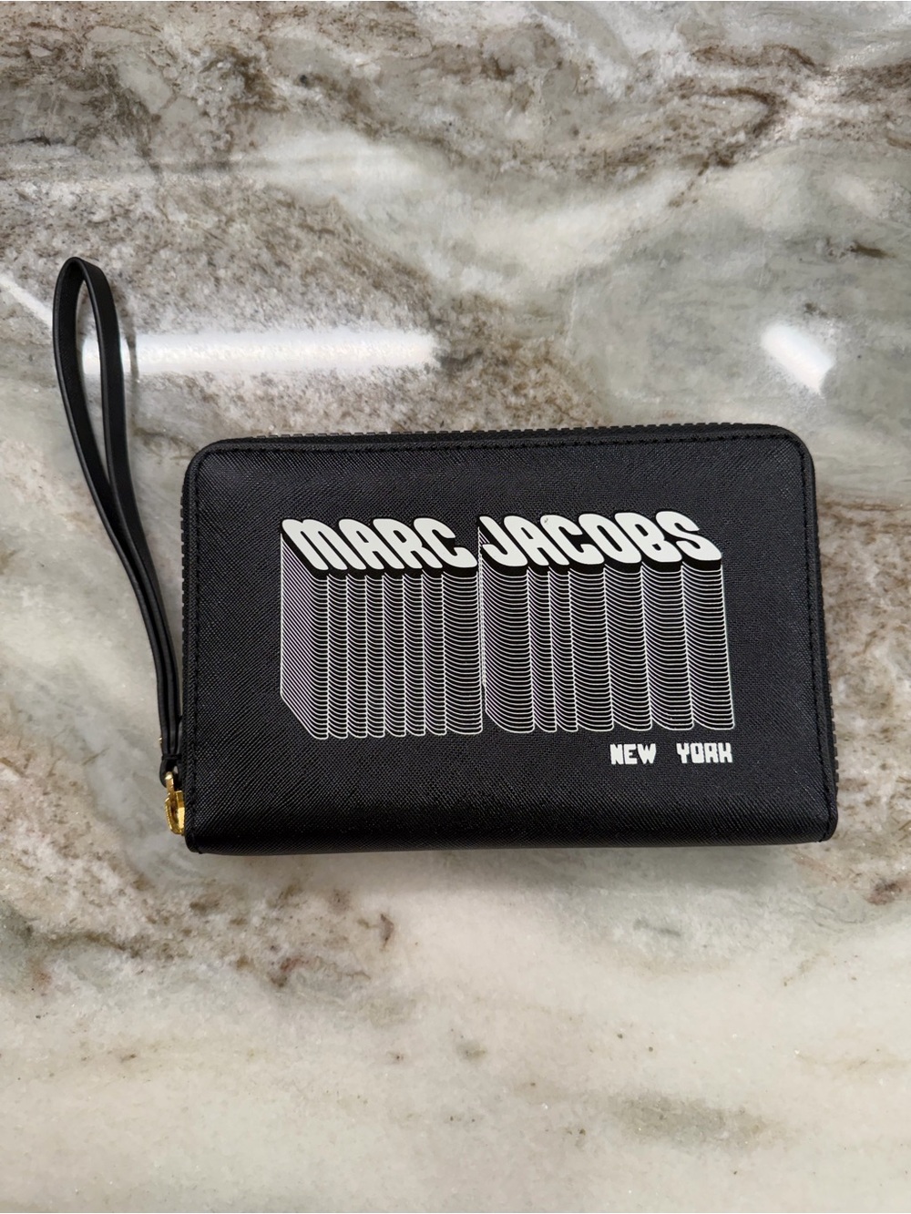 Marc Jacobs Black Zip-Around Wristlet with Graphic Logo